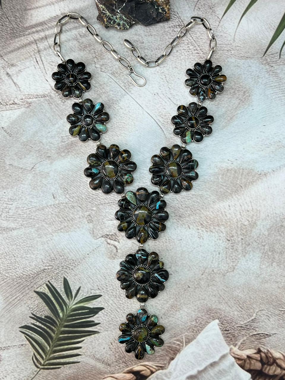 Handmade Sterling Silver Blackjack Turquoise Necklace "Signed Nizhoni"