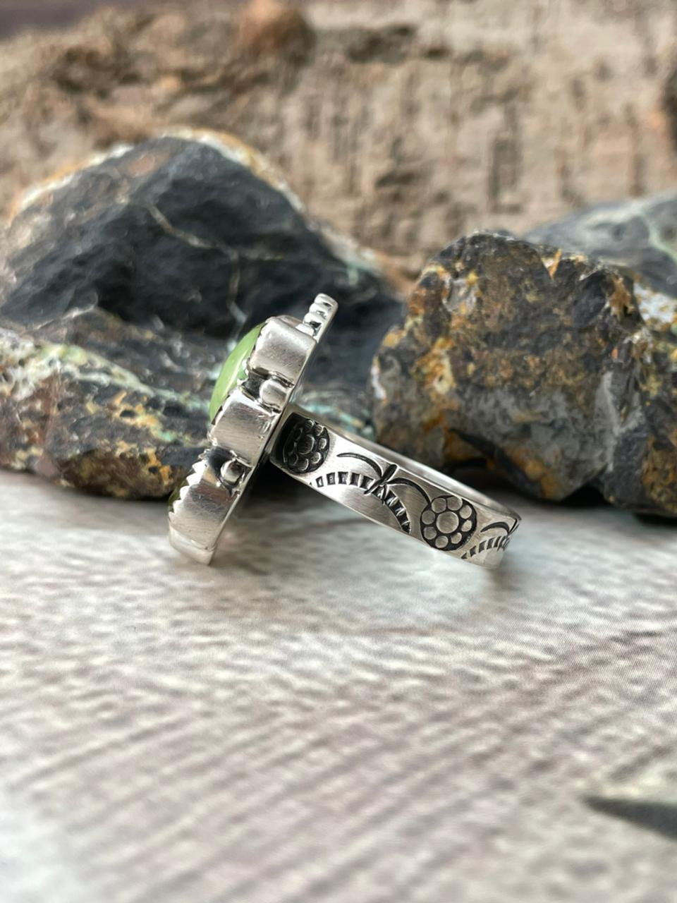 Handmade Sterling Silver Sonoran with Cut Stones Adjustable Ring "Signed Nizhoni"