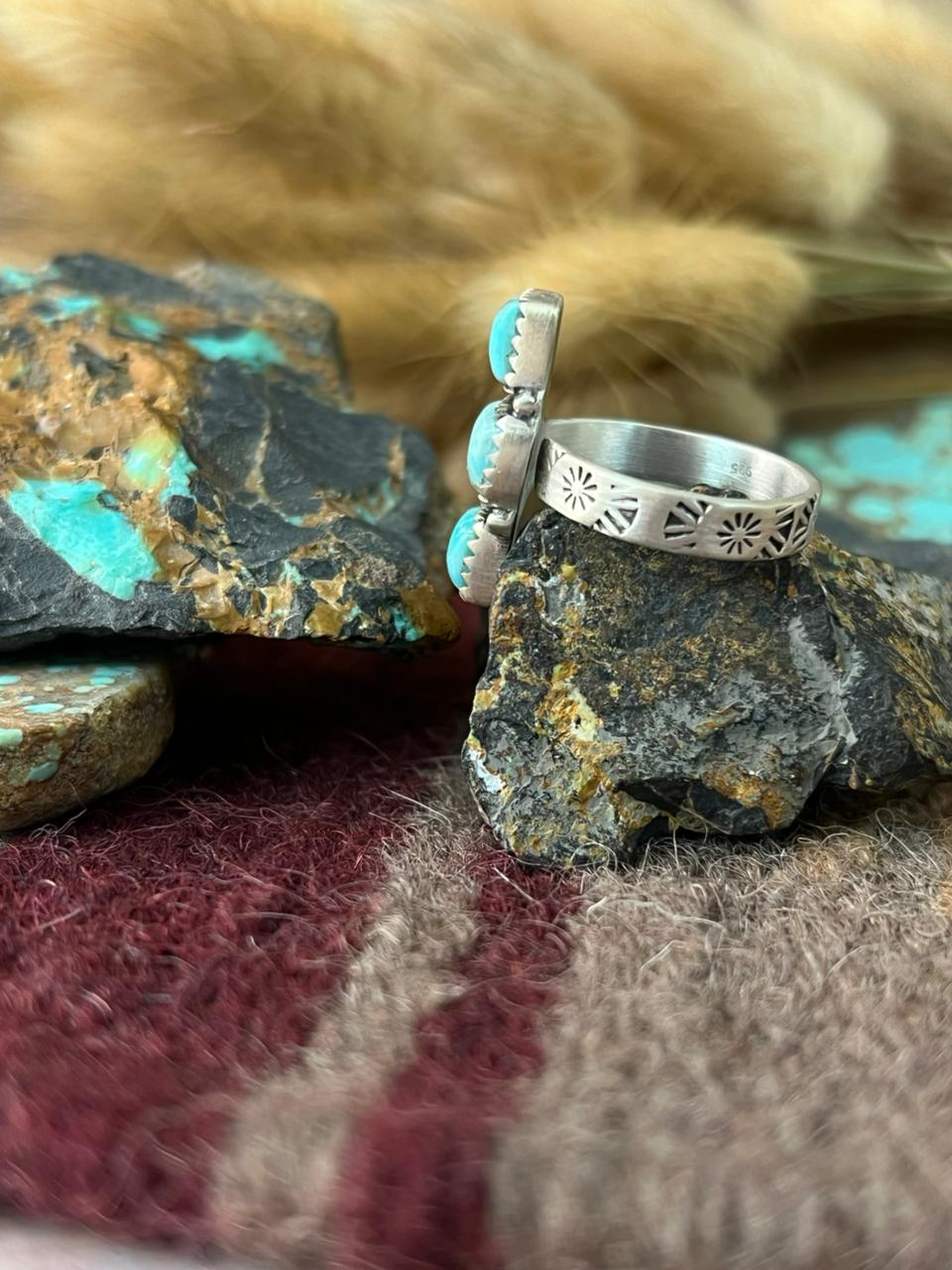 Handmade Sterling Silver White Water Adjusatble Ring "Signed Nizhoni"