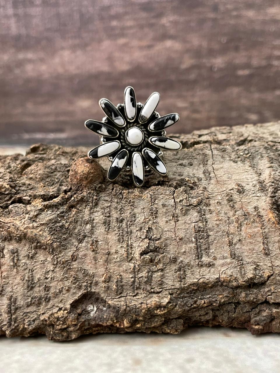 Handmade Sterling Silver White Buffalo Adjustable Ring "Signed Nizhoni"