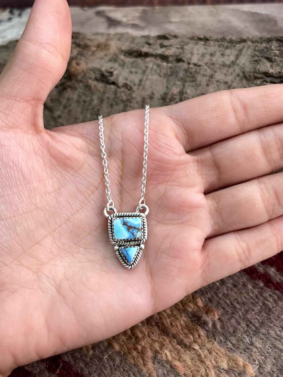 Handmade Sterling Silver Golden Hills Turquoise Necklace "Signed Nizhoni"