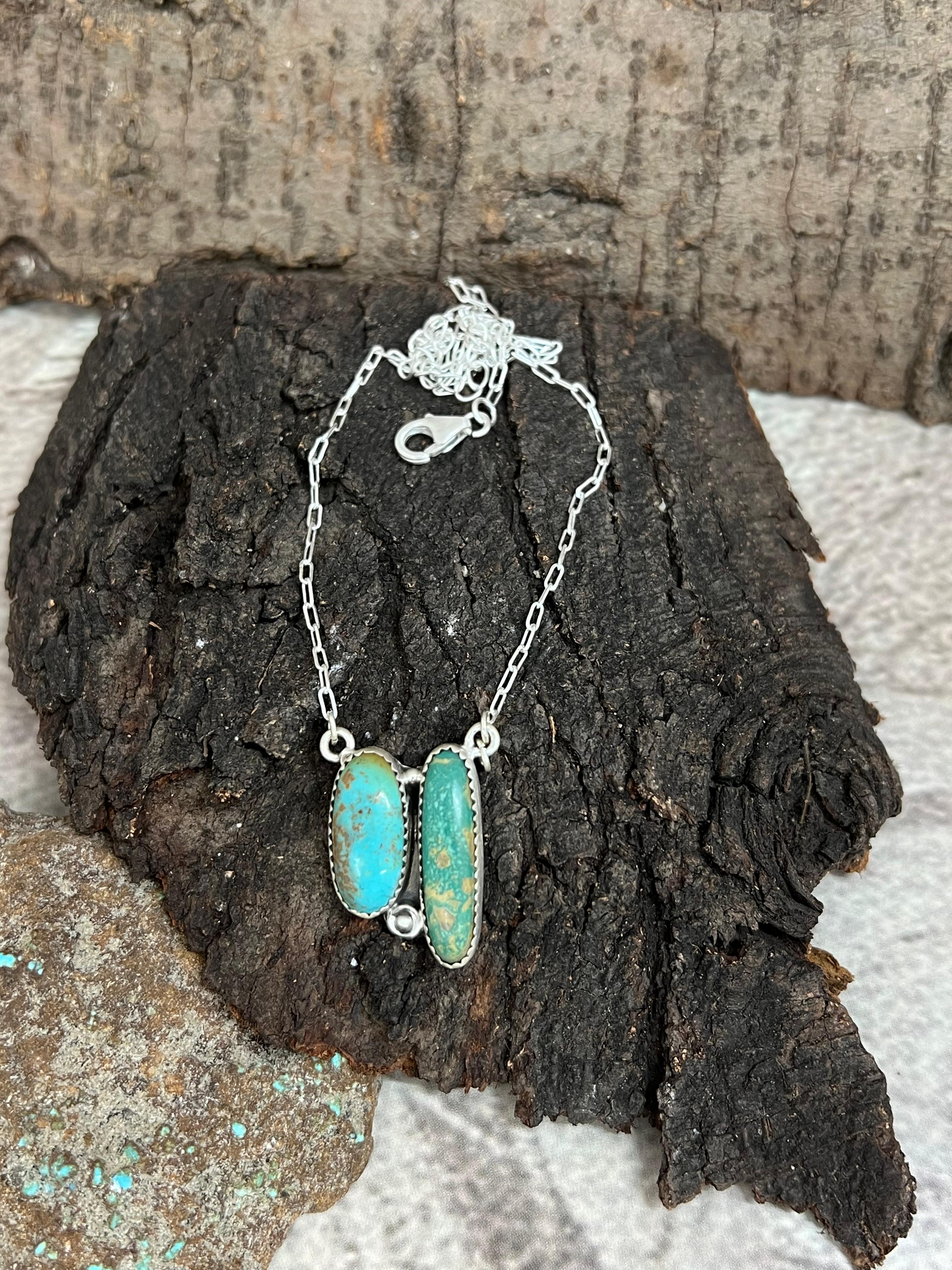 Handmade Sterling Silver Kingman Turquoise Necklace Signed Nizhoni