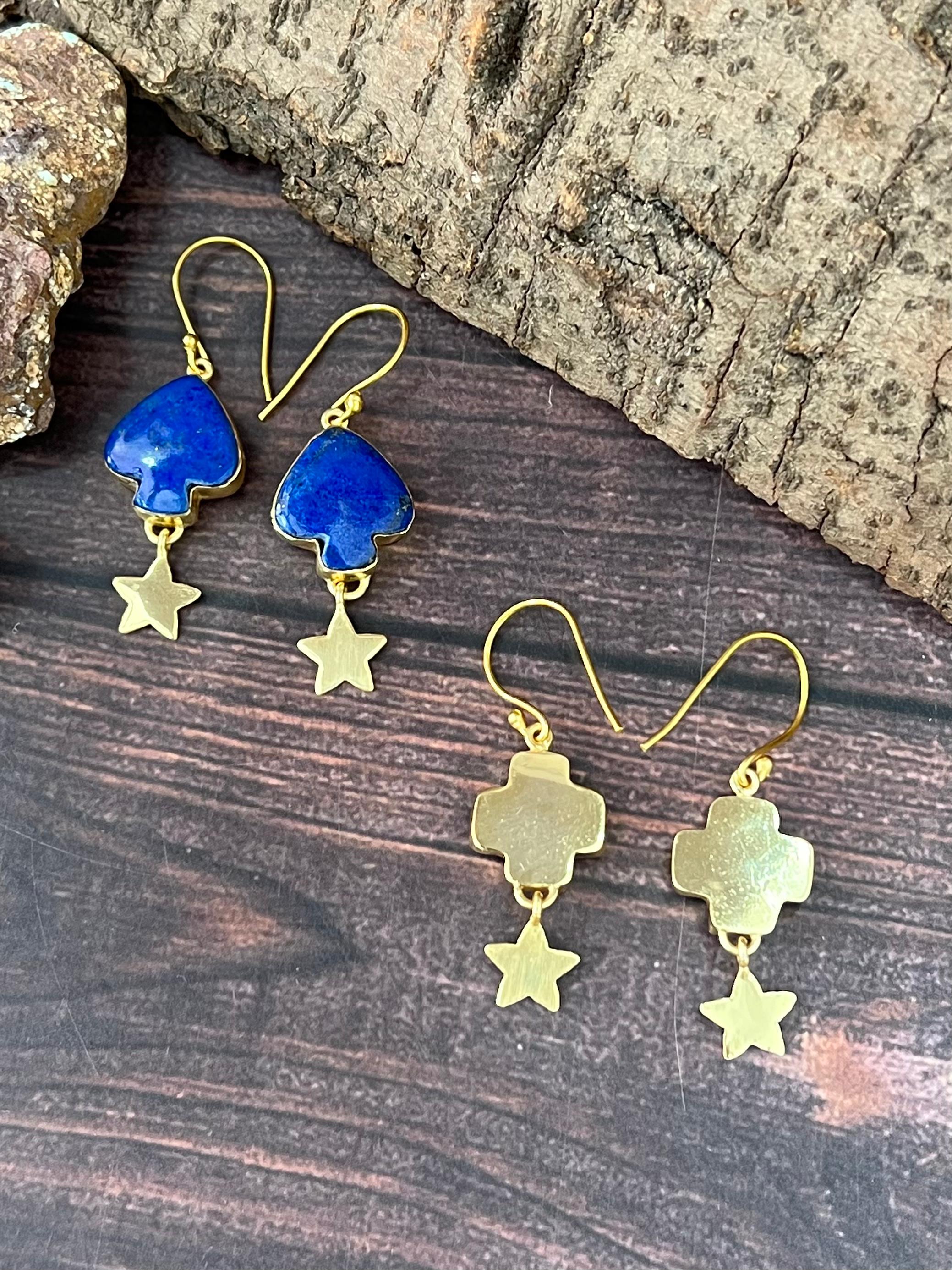 “The Golden Collection” Handmade Natural Lapis Hook Dangle Earrings