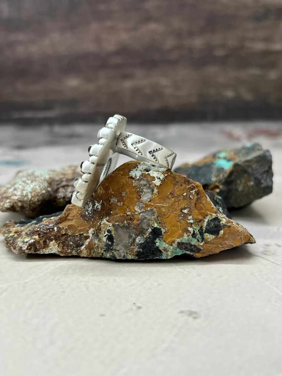 Handmade Sterling Silver White Buffalo Turquoise Naja Adjustable Ring "Signed Nizhoni"