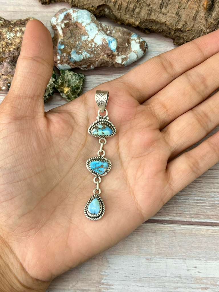 Handmade Sterling Silver Golden Hills Turquoise Pendant with Signed Nizhoni