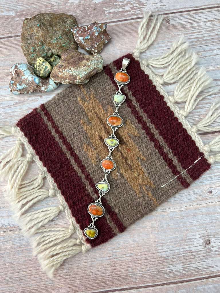 Handmade Sterling Silver Apple Coral and Palomino Pendant "Signed Nizhoni"