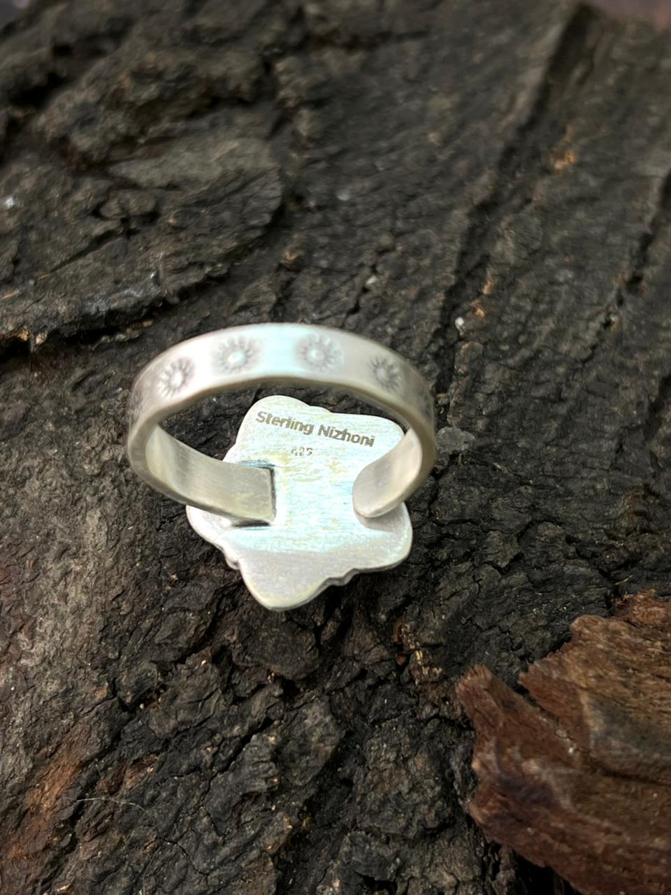 Handmade Sterling Silver Blue Turquoise Adjustable Ring " Signed Nizhoni" (5)