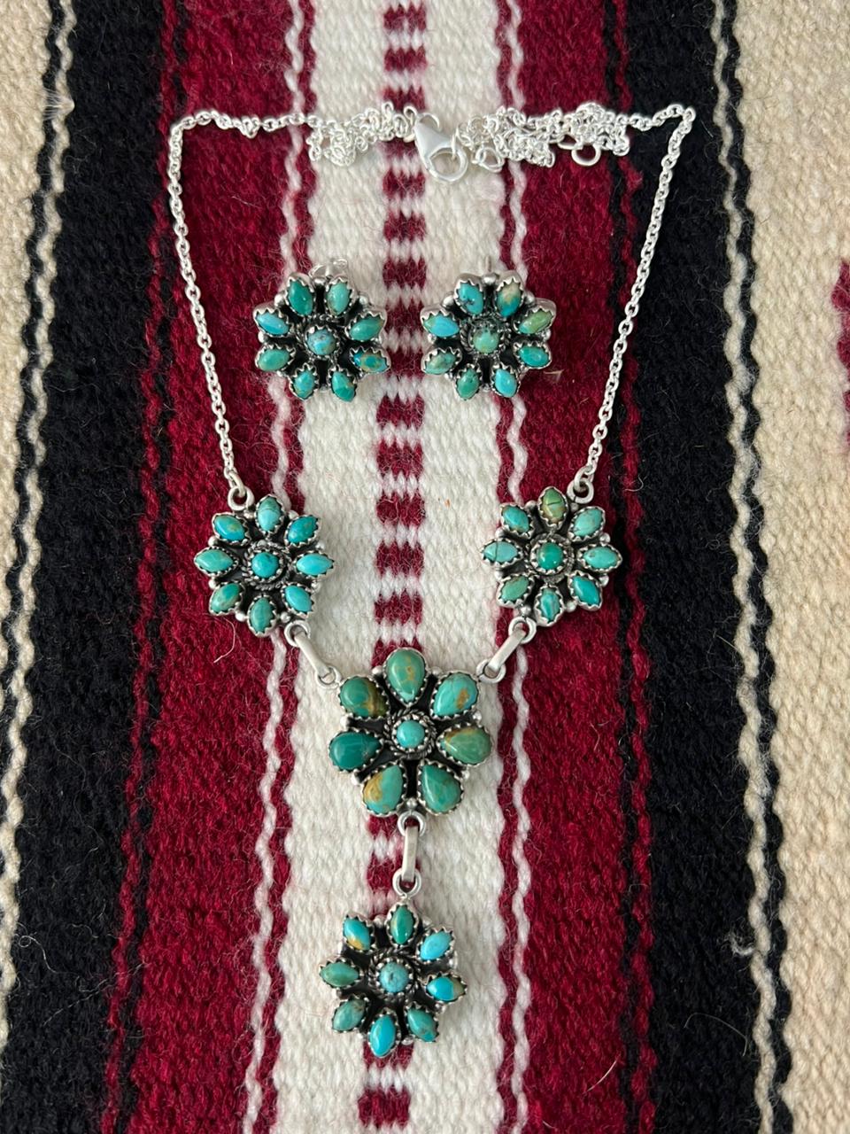 Handmade Sterling Silver Kingman Turquoise Necklace Earrings Set "Signed Nizhoni"