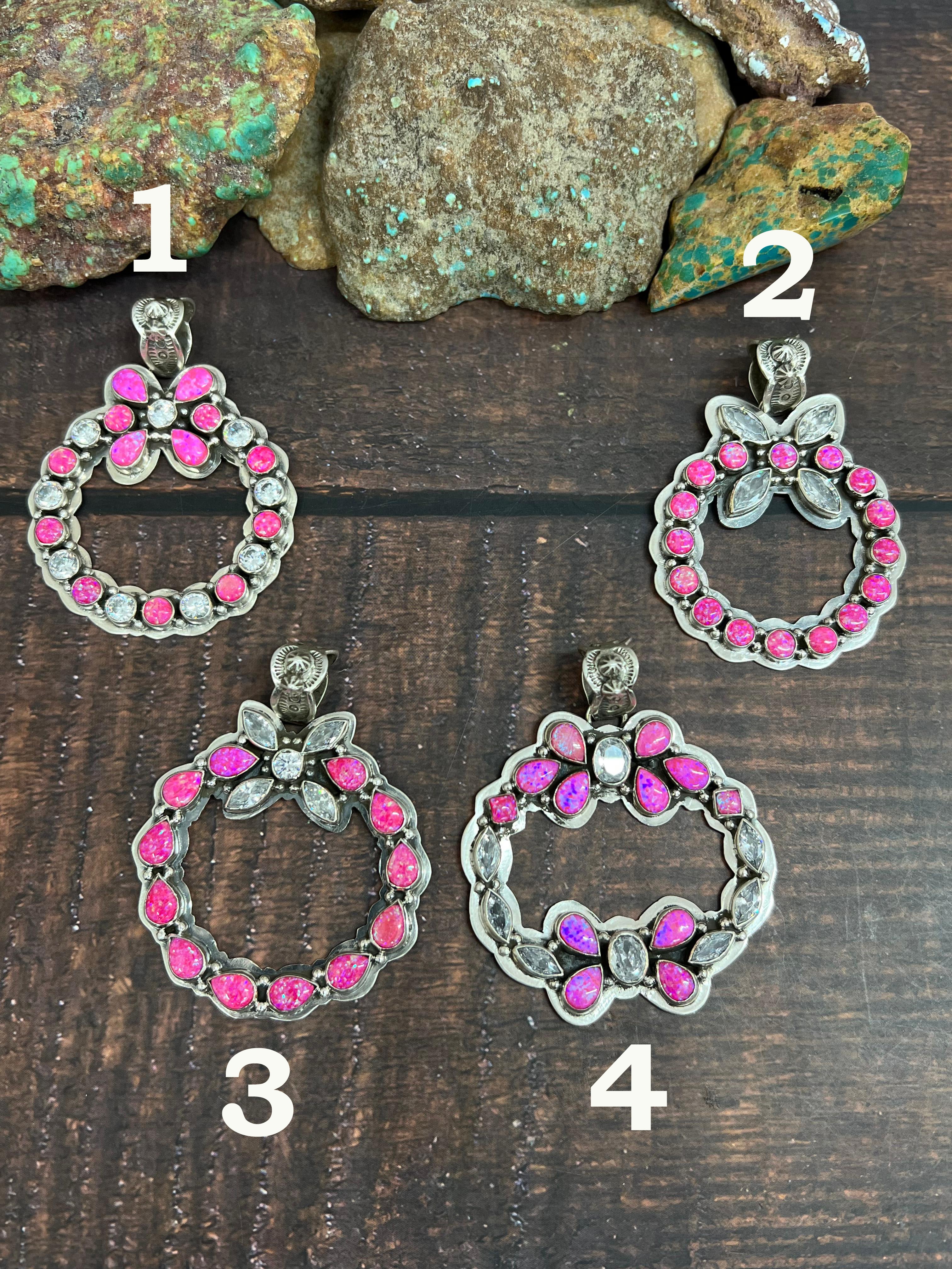 Handmade Sterling Silver Hot Pink with CZ Pendant, Signed Nizhoni