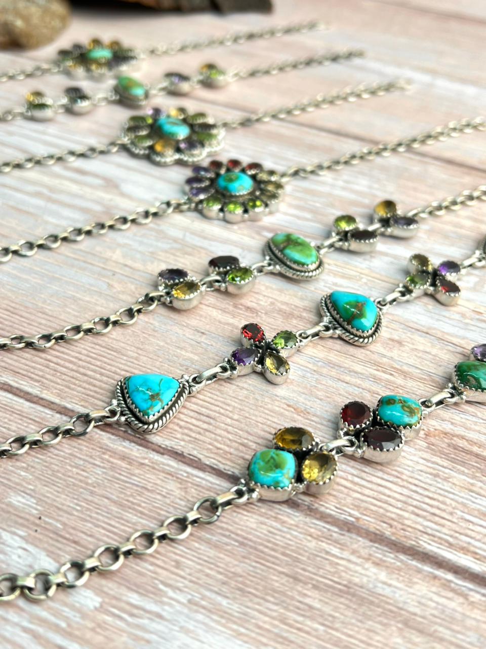 Handmade Sterling Silver Sonoran with Cut Stone Bracelet "Signed Nizhoni"