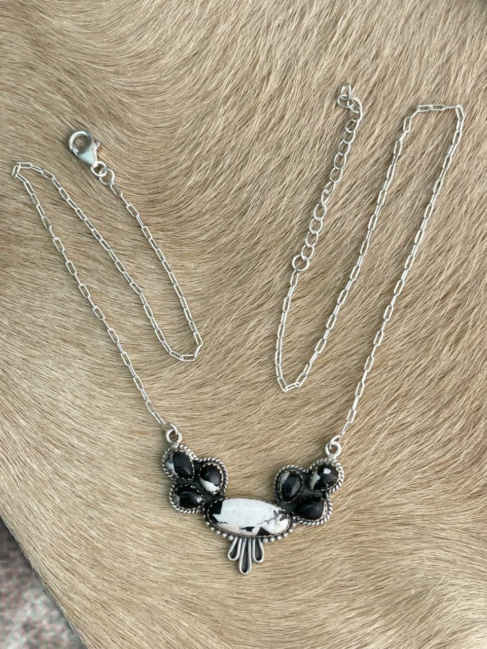 Handmade Sterling Silver White Buffalo Necklace "Signed Nizhoni"