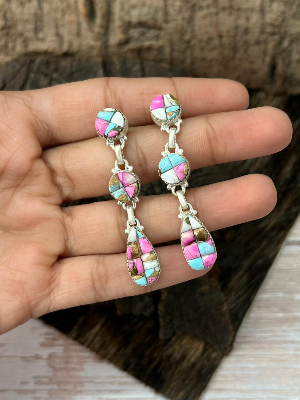 Handmade Sterling Silver Cotton Candy Post Dangle Earrings "Signed Nizhoni"