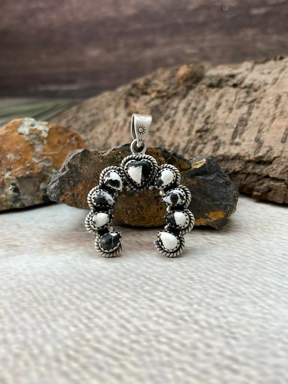 Handmade Sterling Silver White Buffalo Pendant "Signed Nizhoni"