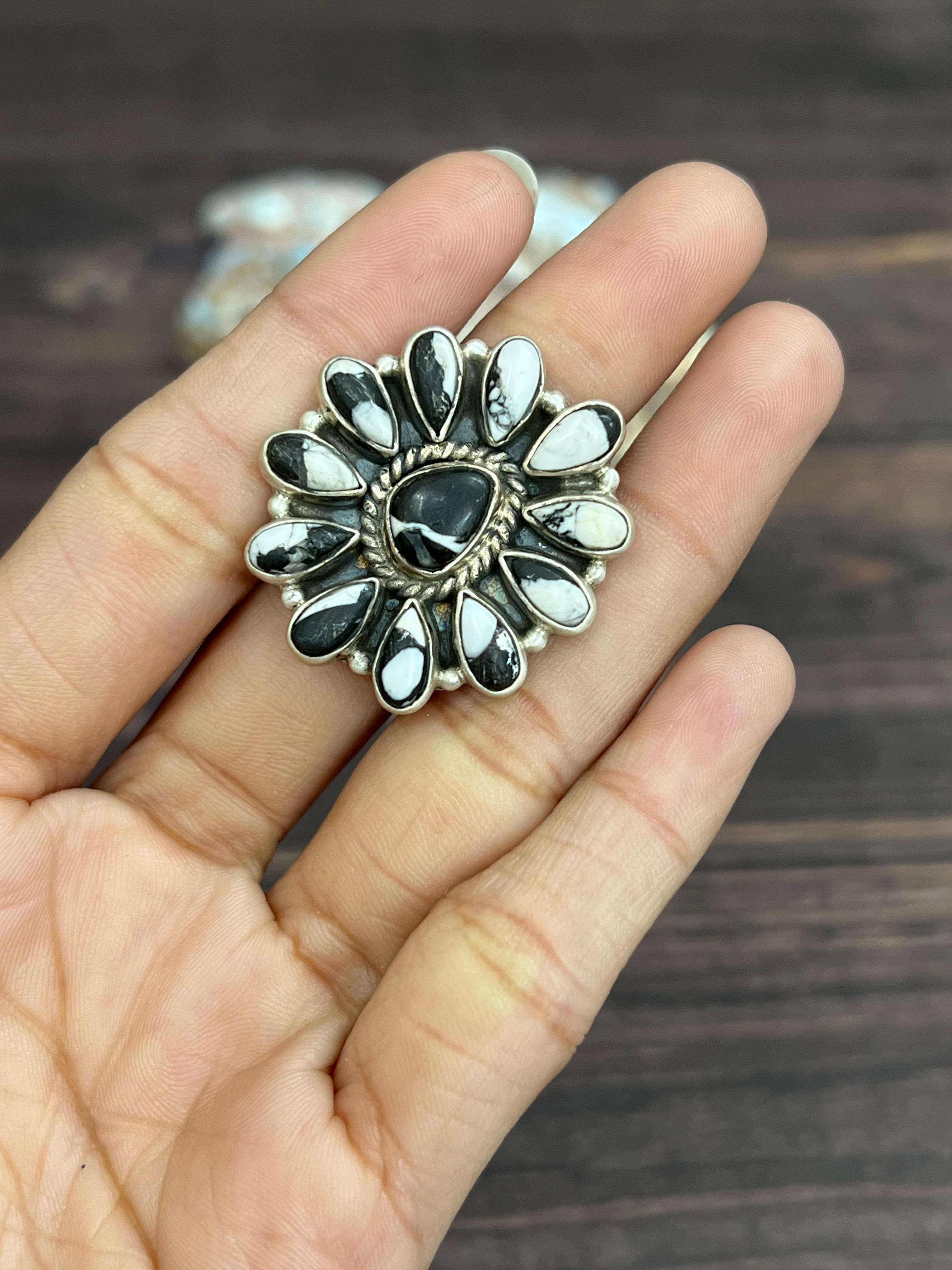 Handmade Sterling Silver White Buffalo Adjustable Ring With Signed Nizhoni