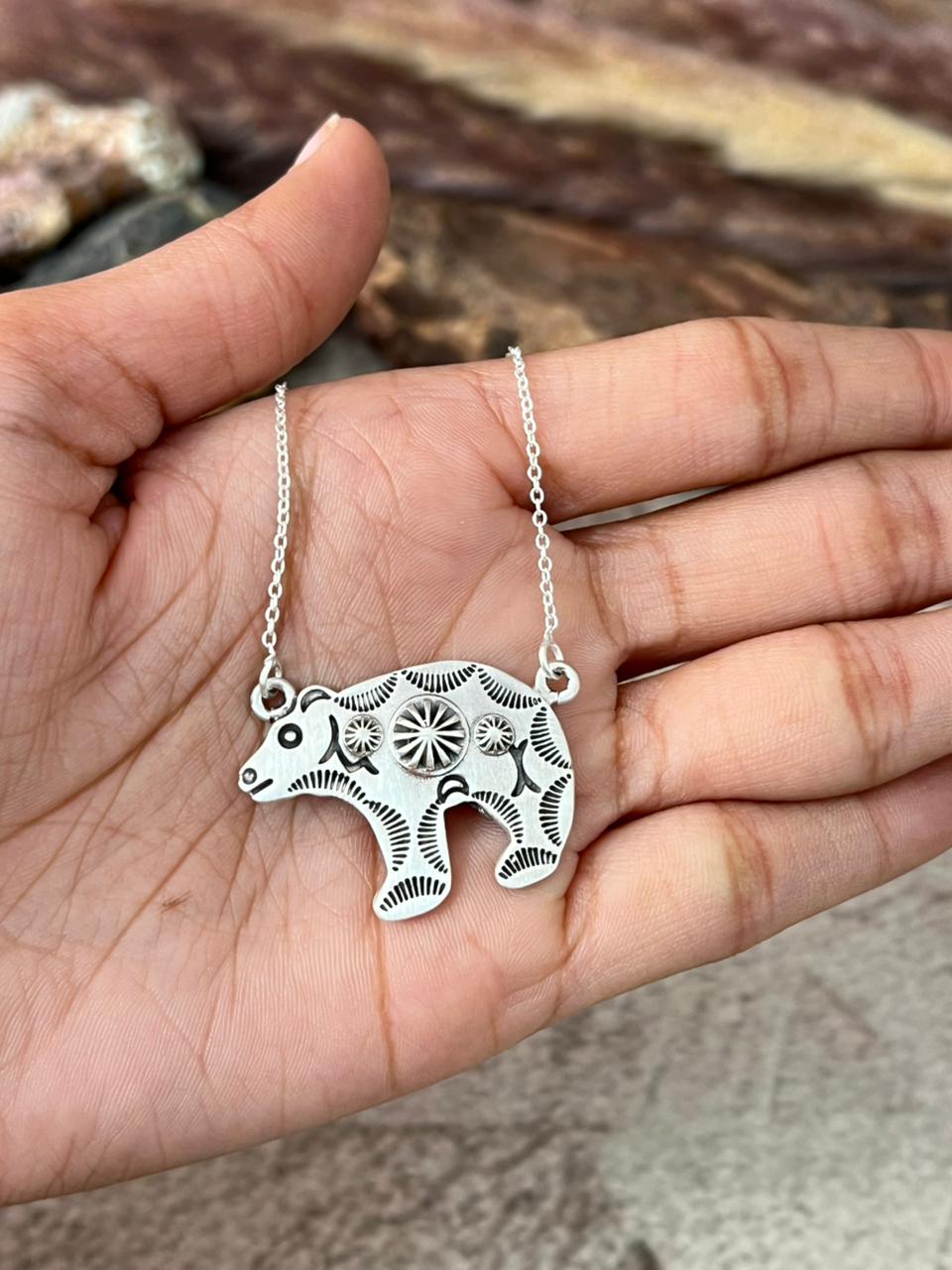 Handmade Sterling Silver Bear Necklace "Signed Nizhoni"