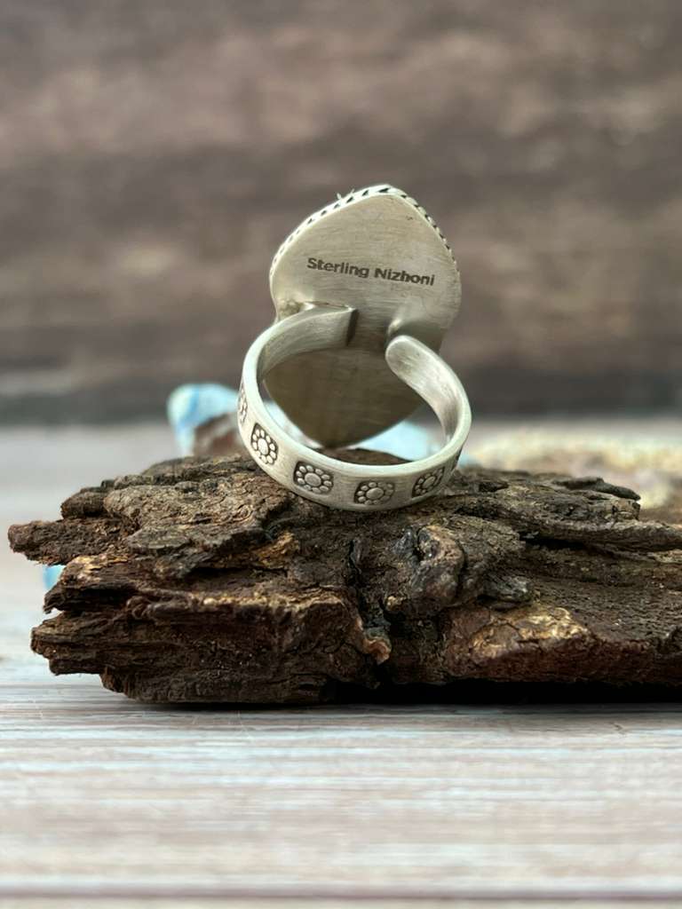 Handmade Sterling Silver Dahlia Rose Adjustable Ring with Signed Nizhoni