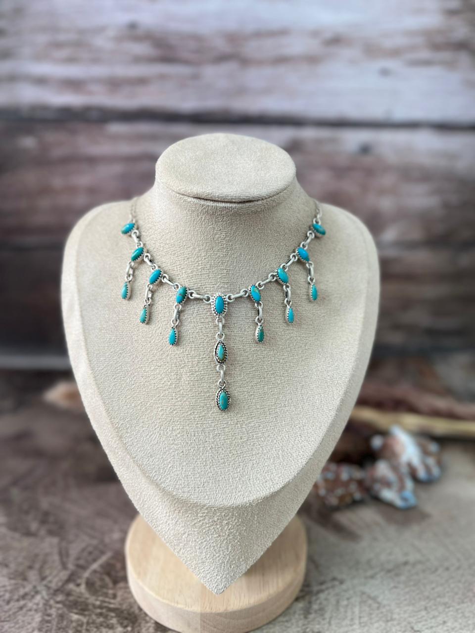 Handmade Sterling Silver Kingman Turquoise Necklace "Signed Nizhoni"