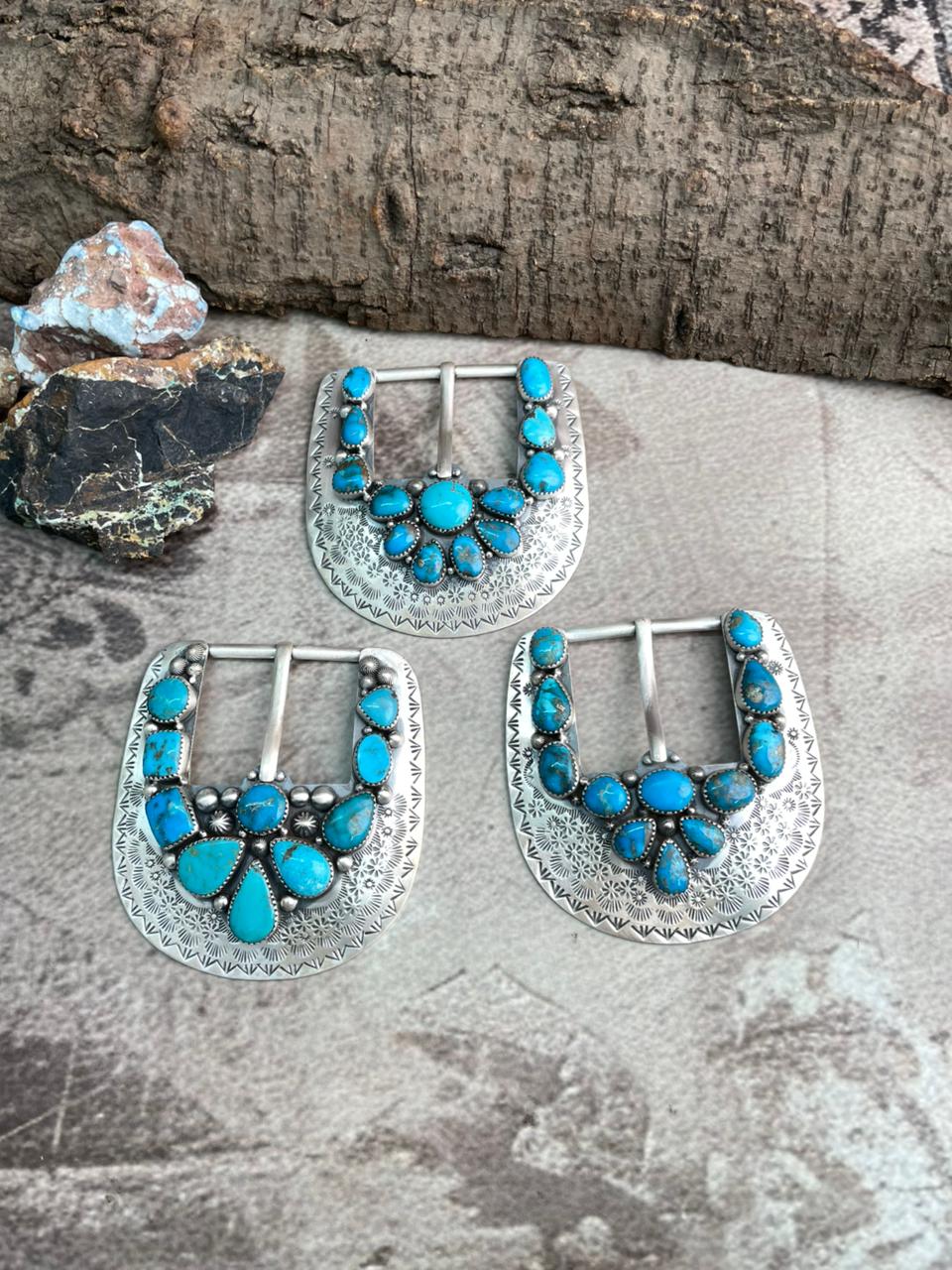 Handmade Sterling Silver Arizona Blue Turquoise Buckle "Signed Nizhoni"