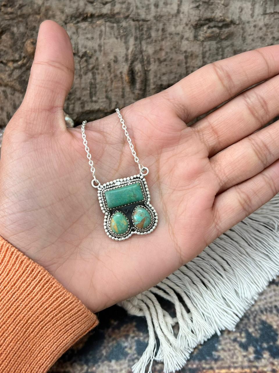 Handmade Sterling Silver Old Stock Royston Turquoise Necklace "Signed Nizhoni"