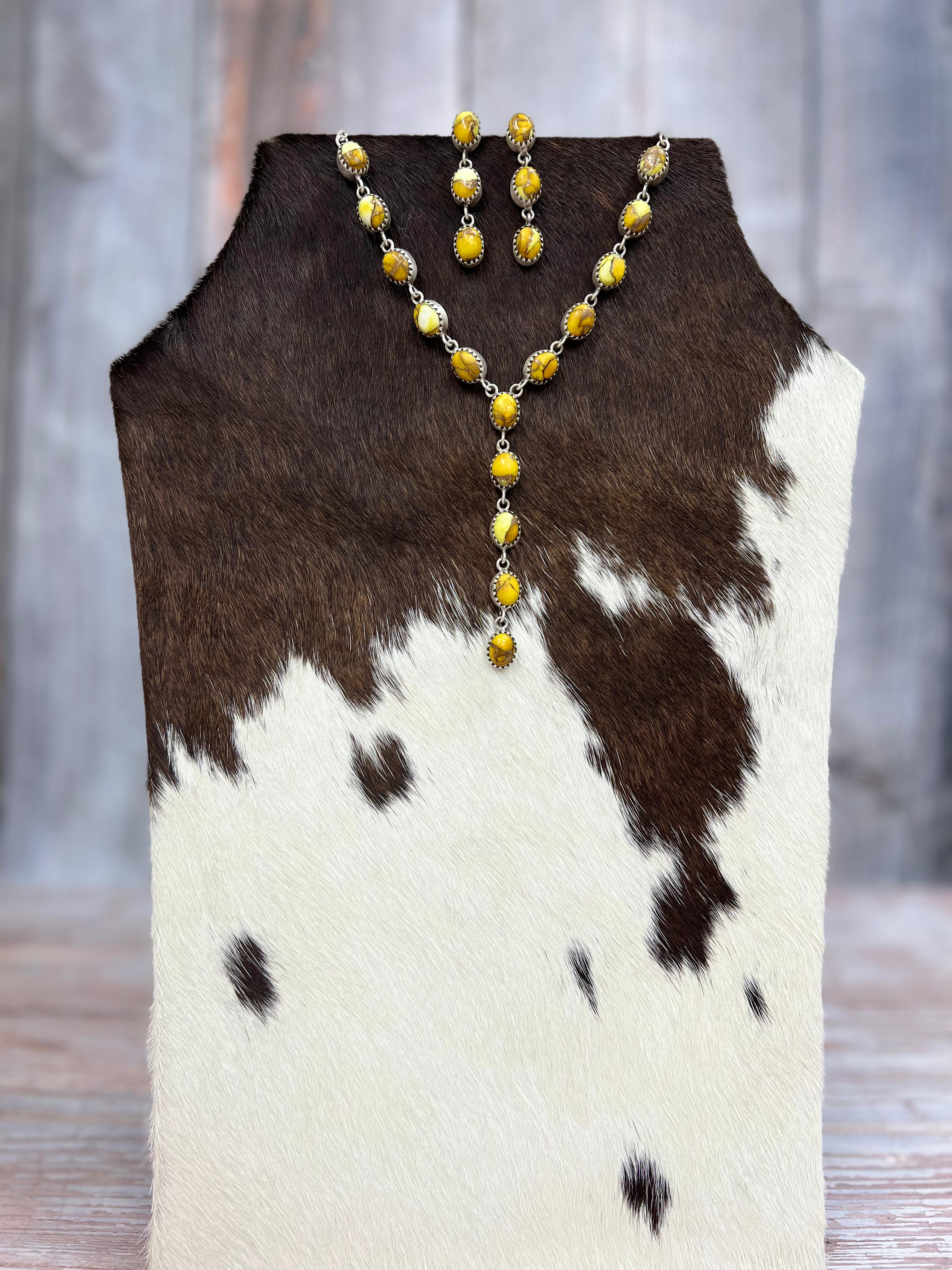 Handmade Sterling Silver Honey Dahlia Necklace Earrings Set, Signed Nizhoni