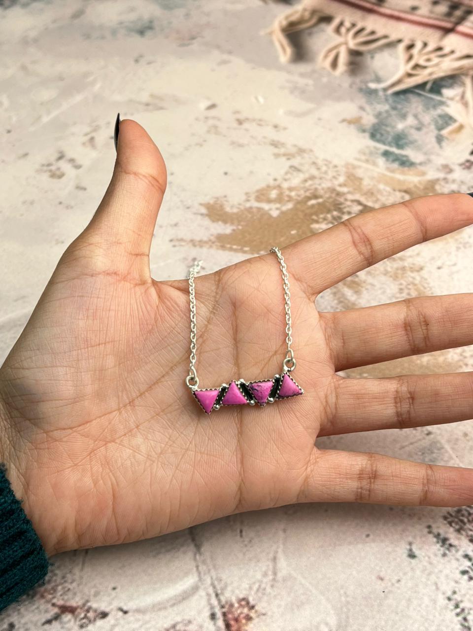 Handmade Sterling Silver Beaded Cherry Blossom Necklace "Signed Nizhoni"