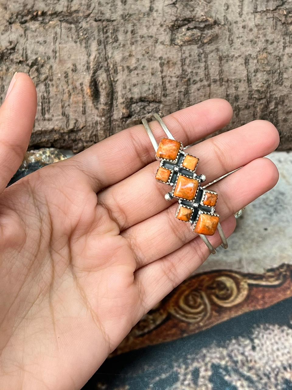 Handmade Sterling Silver Orange Mojave Cuff Bracelet "Signed Nizhoni"