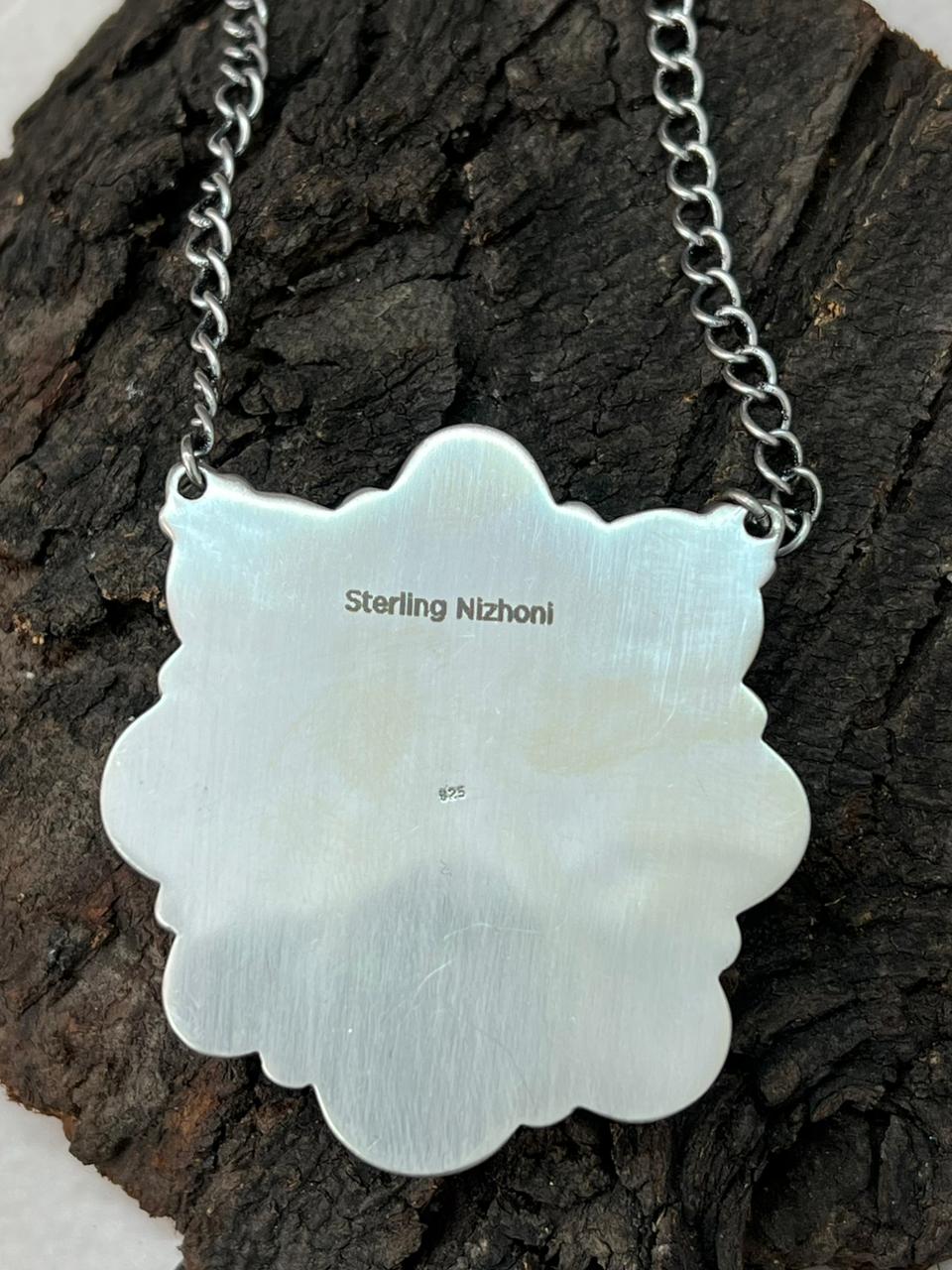 Handmade Sterling Silver Emerald Rose Necklace "Signed Nizhoni"