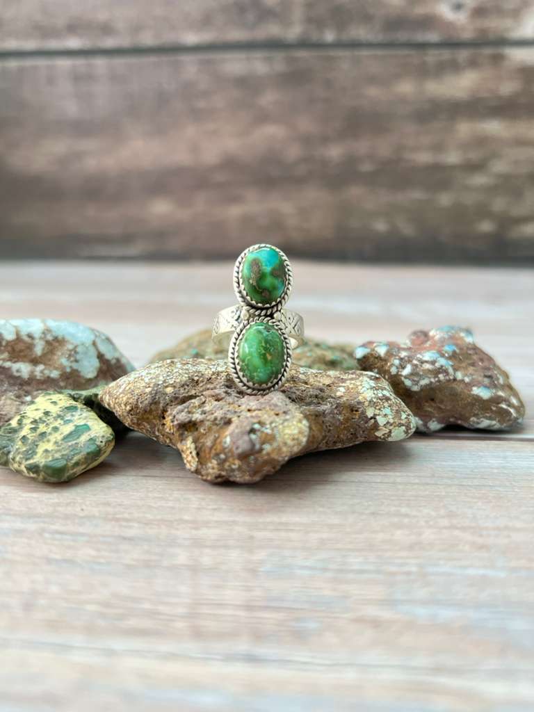 Handmade Sterling Silver Kingman Turquoise Adjustable Ring "Signed Nizhoni"