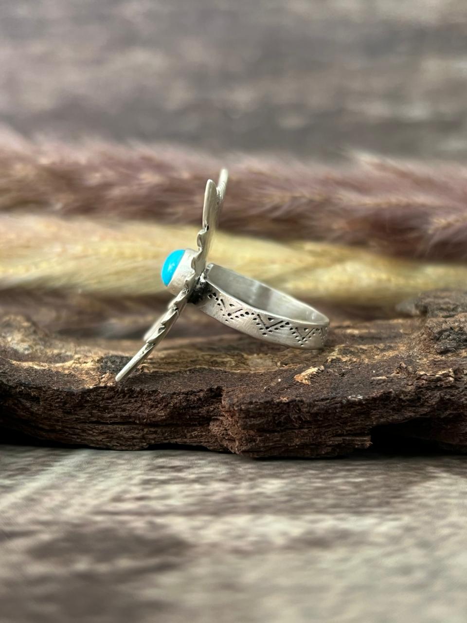 Handmade Sterling Silver Kingman Turquoise Adjustable Ring "Signed Nizhoni"
