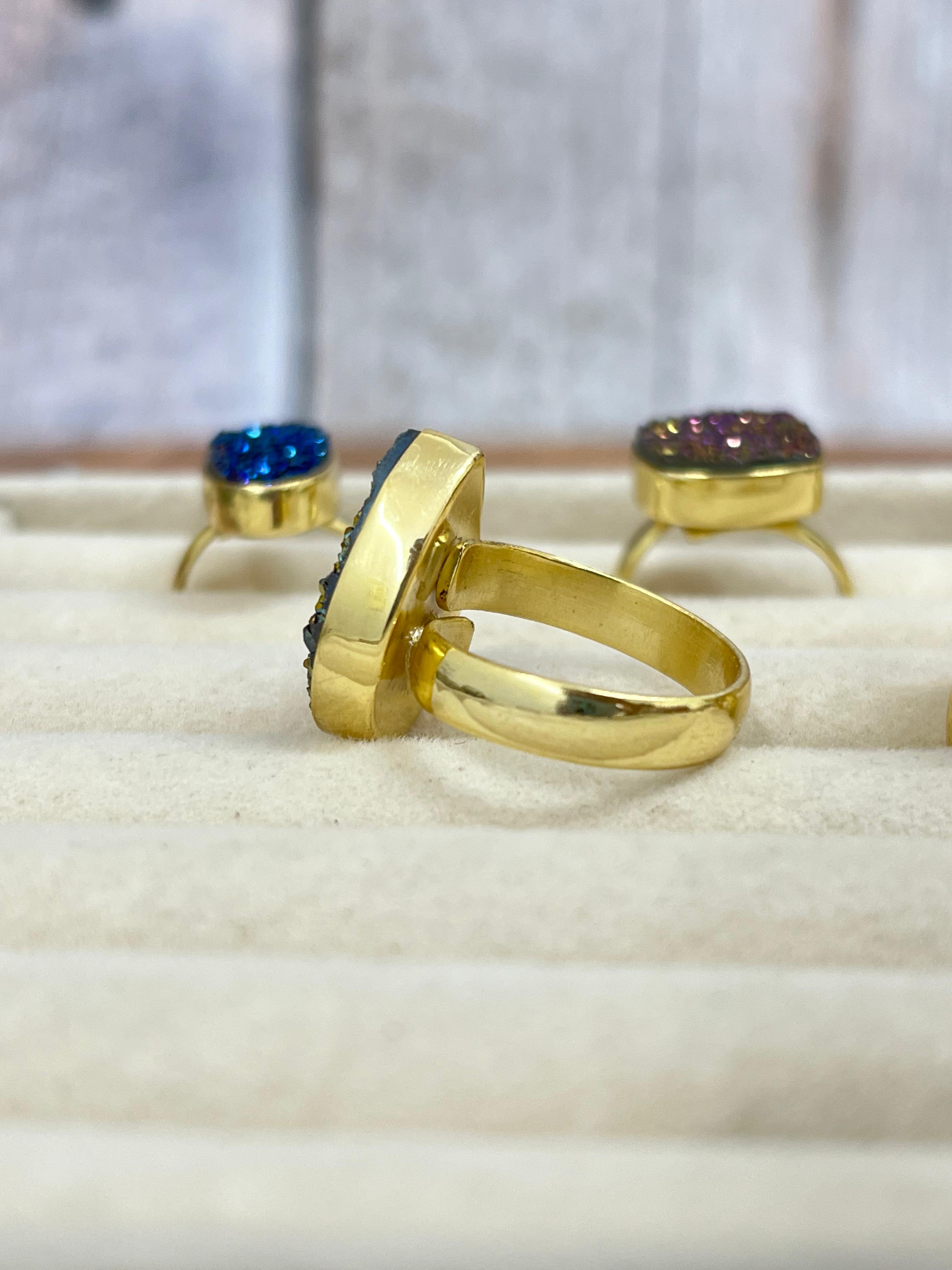 “The Boho Collection” Handmade Natural Druzy Adjustable Ring- 3 Colors