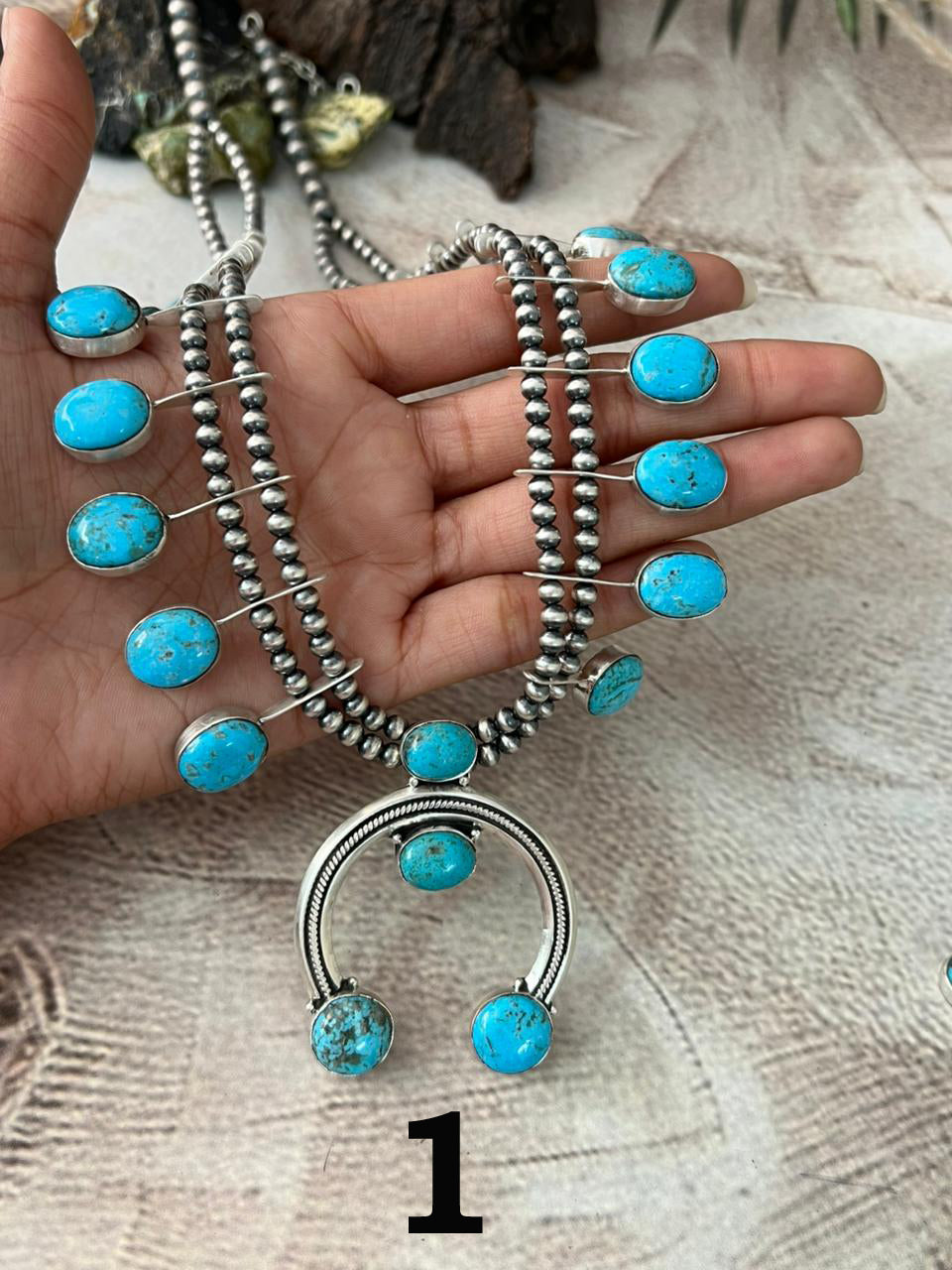 Handmade Sterling Silver Blue Bird with Arizona Blue Turquoise Beaded Necklace "Signed Nizhoni"