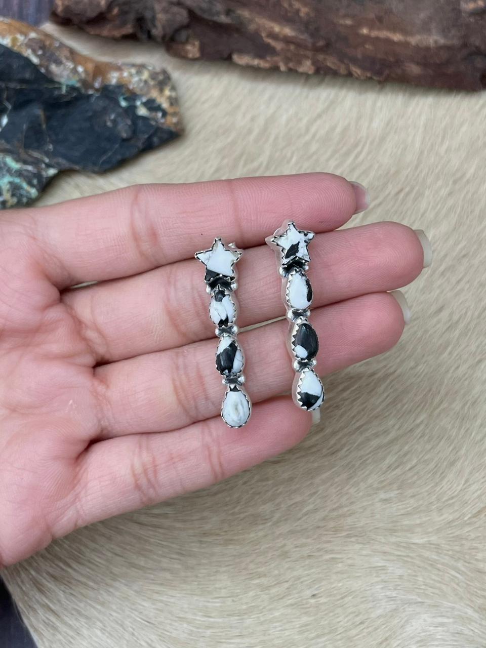 Handmade Sterling Silver White Buffalo Post Earrings "Signed Nizhoni"