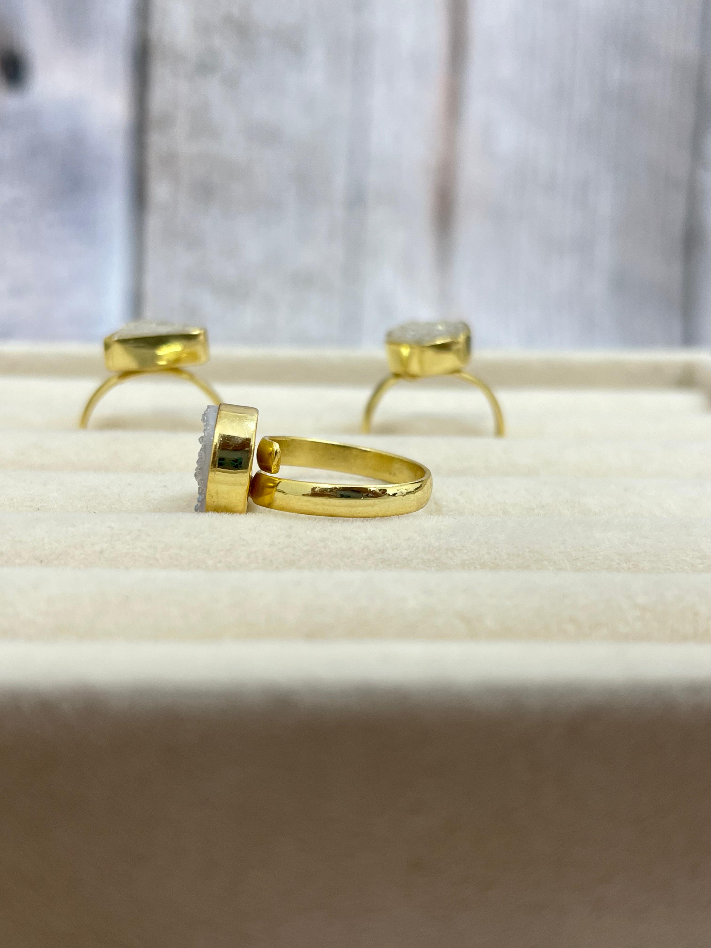 “The Boho Collection” Natural White Druzy Adjustable Ring