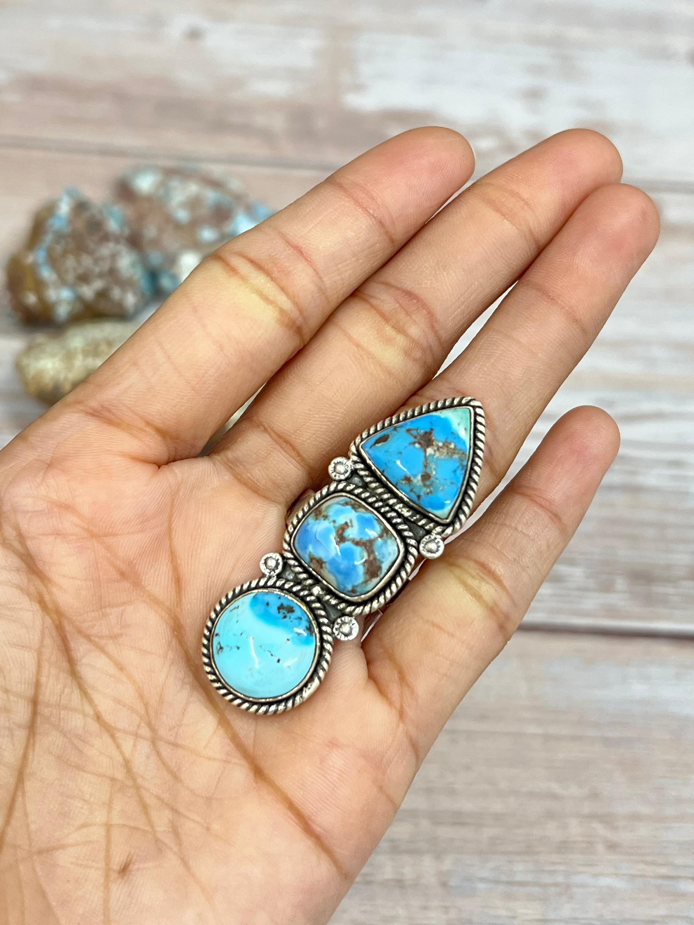 Handmade Sterling Silver Golden Hills Turquoise Adjustable Ring With Signed Nizhoni