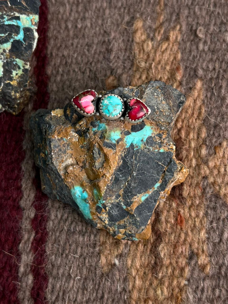 Handmade Sterling Silver Dahlia Rose with Emerald Valley Turquoise Watch Charms "Signed Nizhoni"