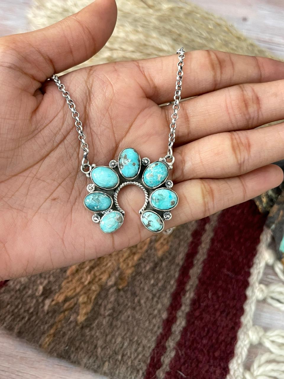 Handmade Sterling Silver White Water Turquoise Naja Necklace "Signed Nizhoni"