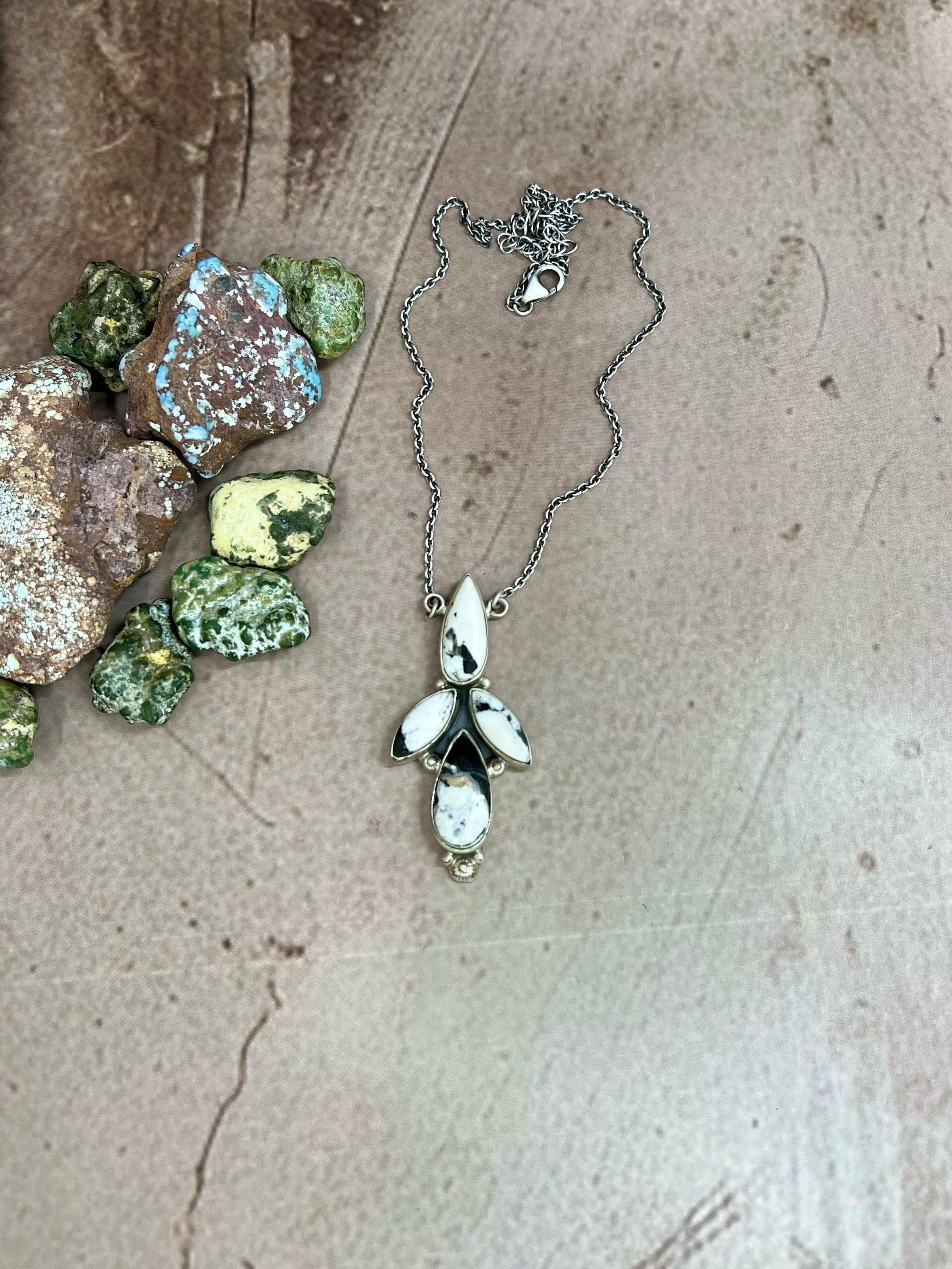 Handmade Sterling Silver White Buffalo Turquoise Necklace with Signed Nizhoni (5)