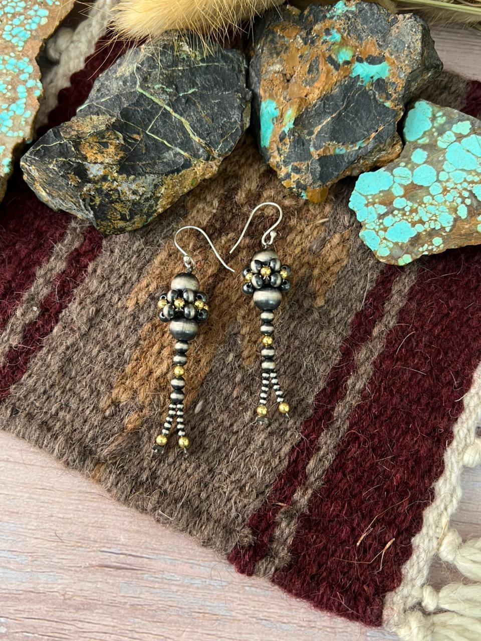 Handmade Sterling Silver with Golden Beads Hook Earrings