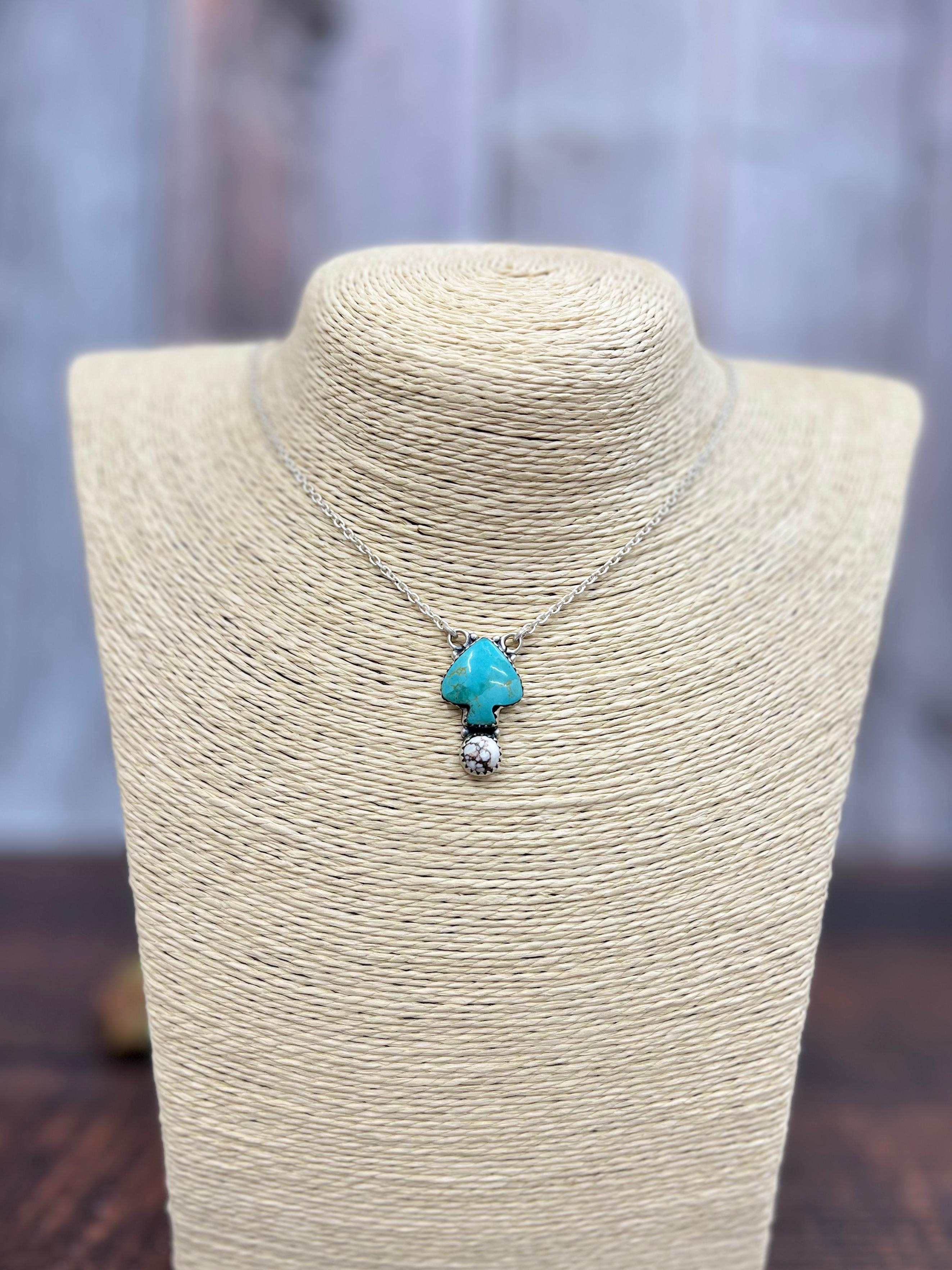 Handmade Sterling Silver Kingman, Wild Horse Turquoise Necklace with Signed Nizhoni