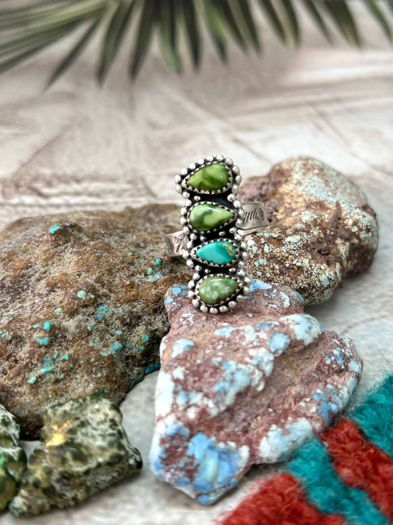 Handmade Sterling Silver Sonoran Mountain Turquoise Adjustable Rings "Signed Nizhoni"
