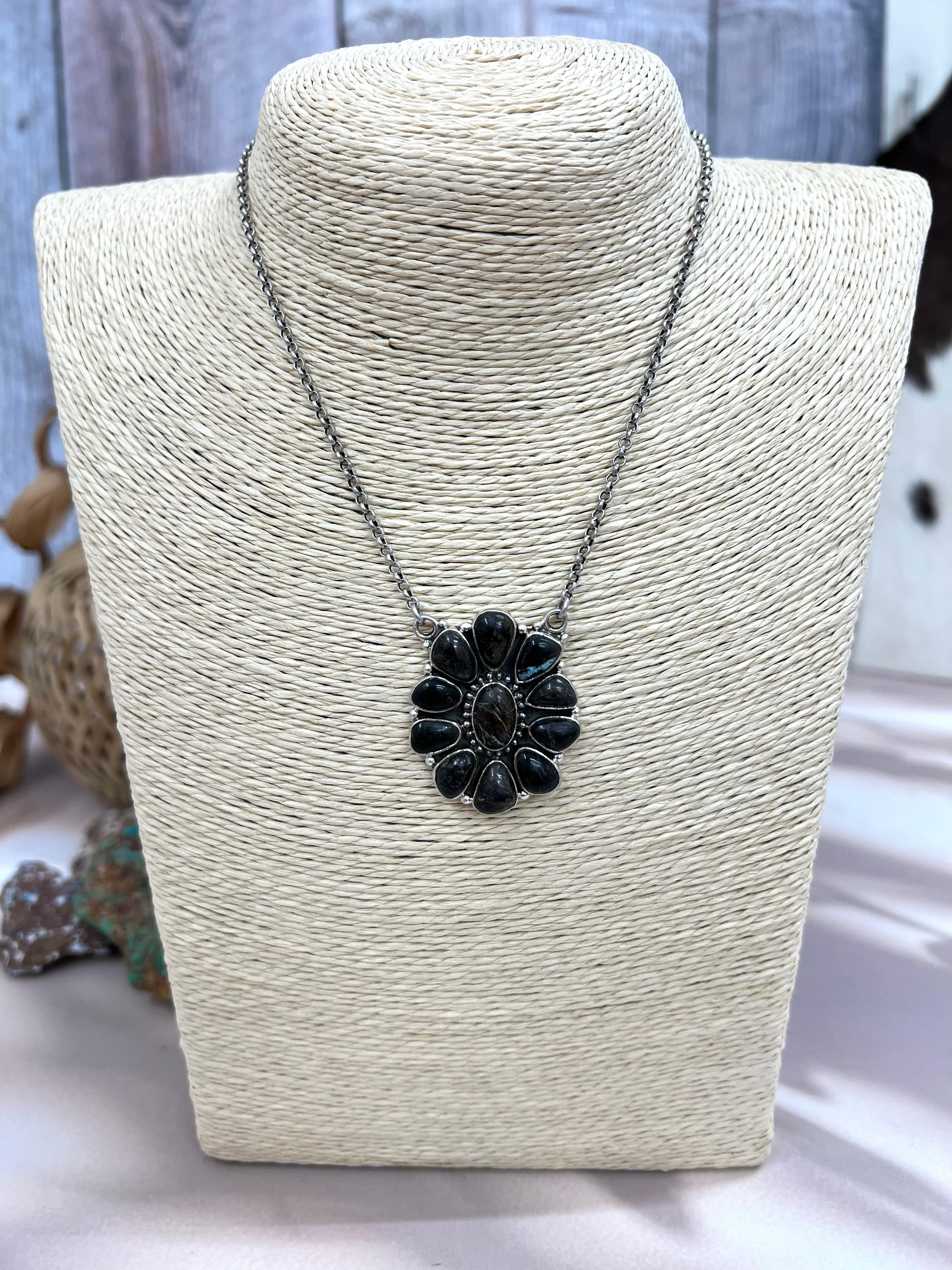 Handmade Sterling Silver Black Jack Necklace with Signed Nizhoni
