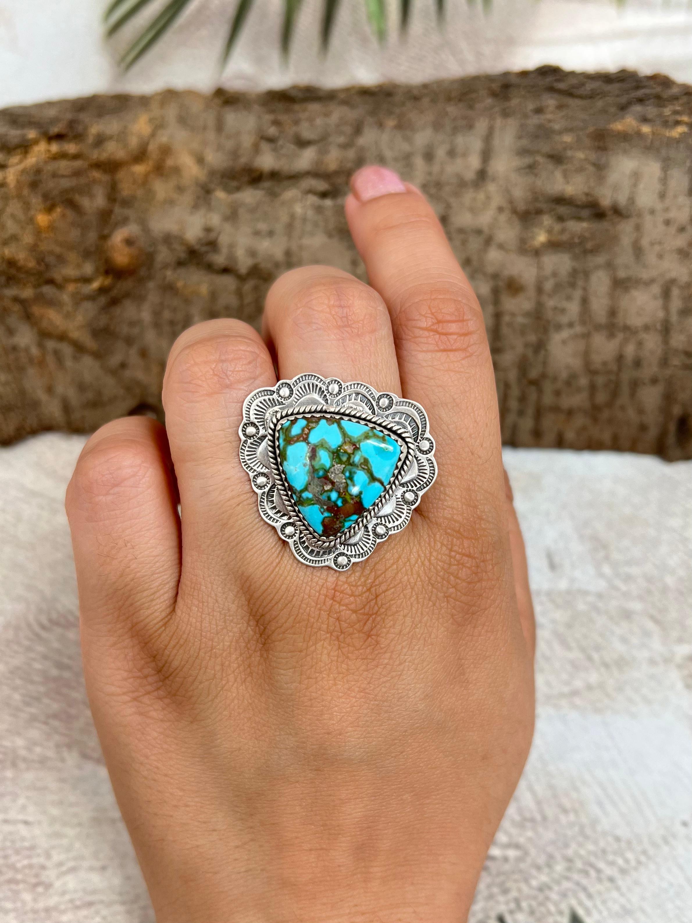 Handmade Sterling Silver Hardy Pit Adjustable Ring with Signed Nizhoni