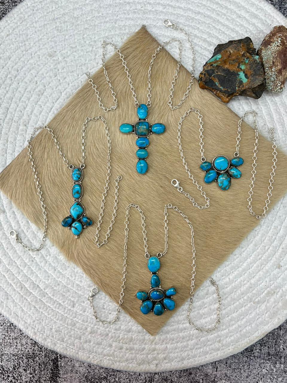 Handmade Sterling Silver Arizona Blue Turquoise Necklace "Signed Nizhoni"