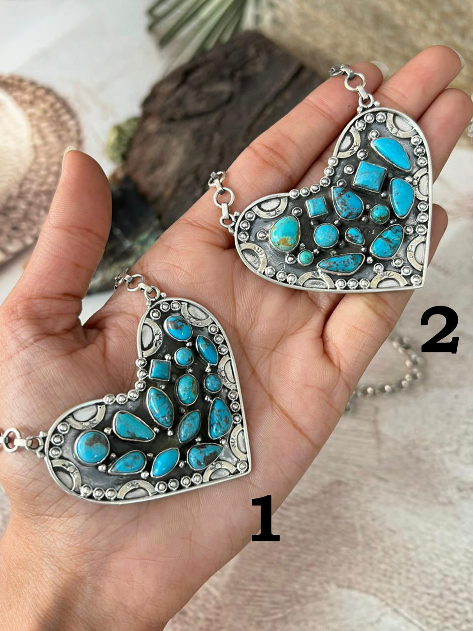 Handmade Sterling Silver Arizona Blue Turquoise Heart Necklace "Signed Nizhoni"