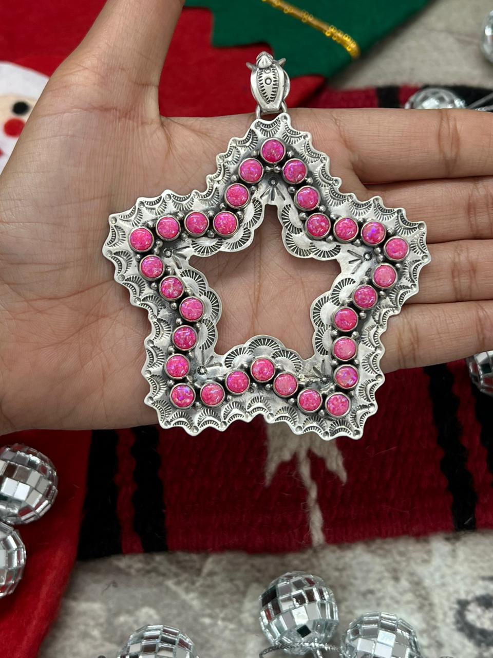 "Christmas Collection" Handmade Sterling Silver Hot Pink Star Pendant "Signed Nizhoni"