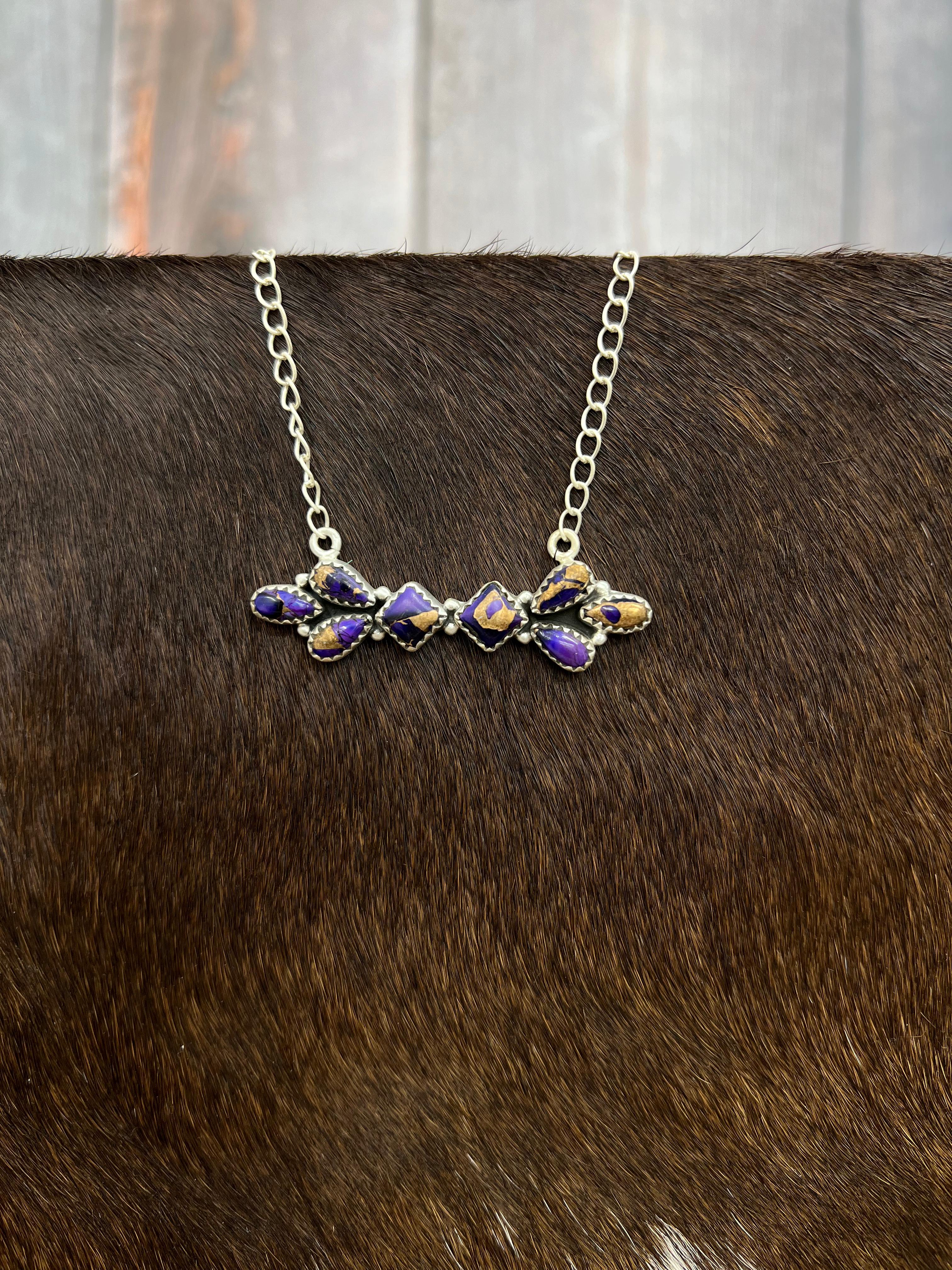 Handmade Sterling Silver Grape Dahlia Necklace with Signed Nizhoni