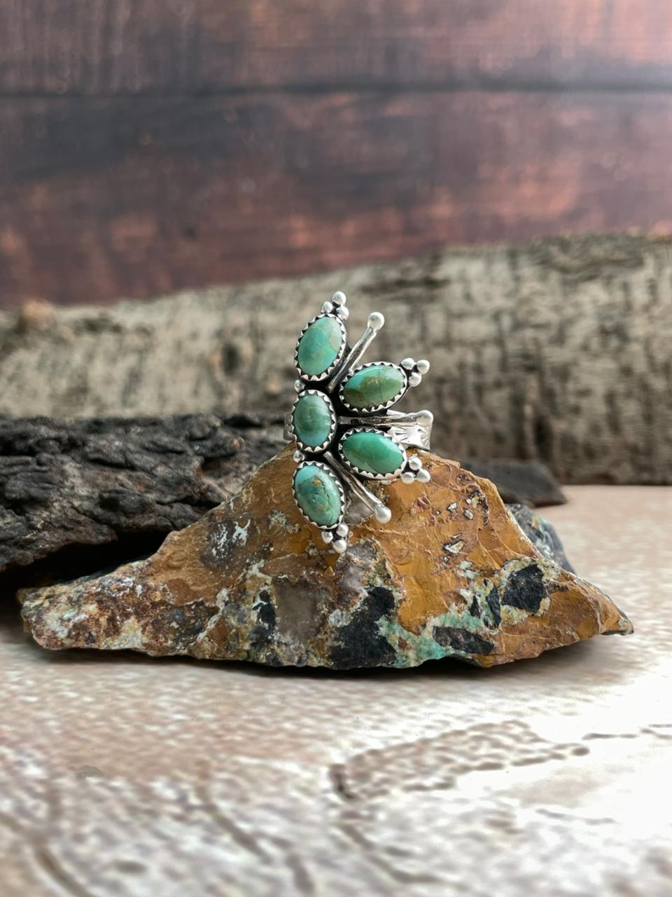 Handmade Sterling Silver Kingman Turquoise Adjustable Ring "Signed Nizhoni"
