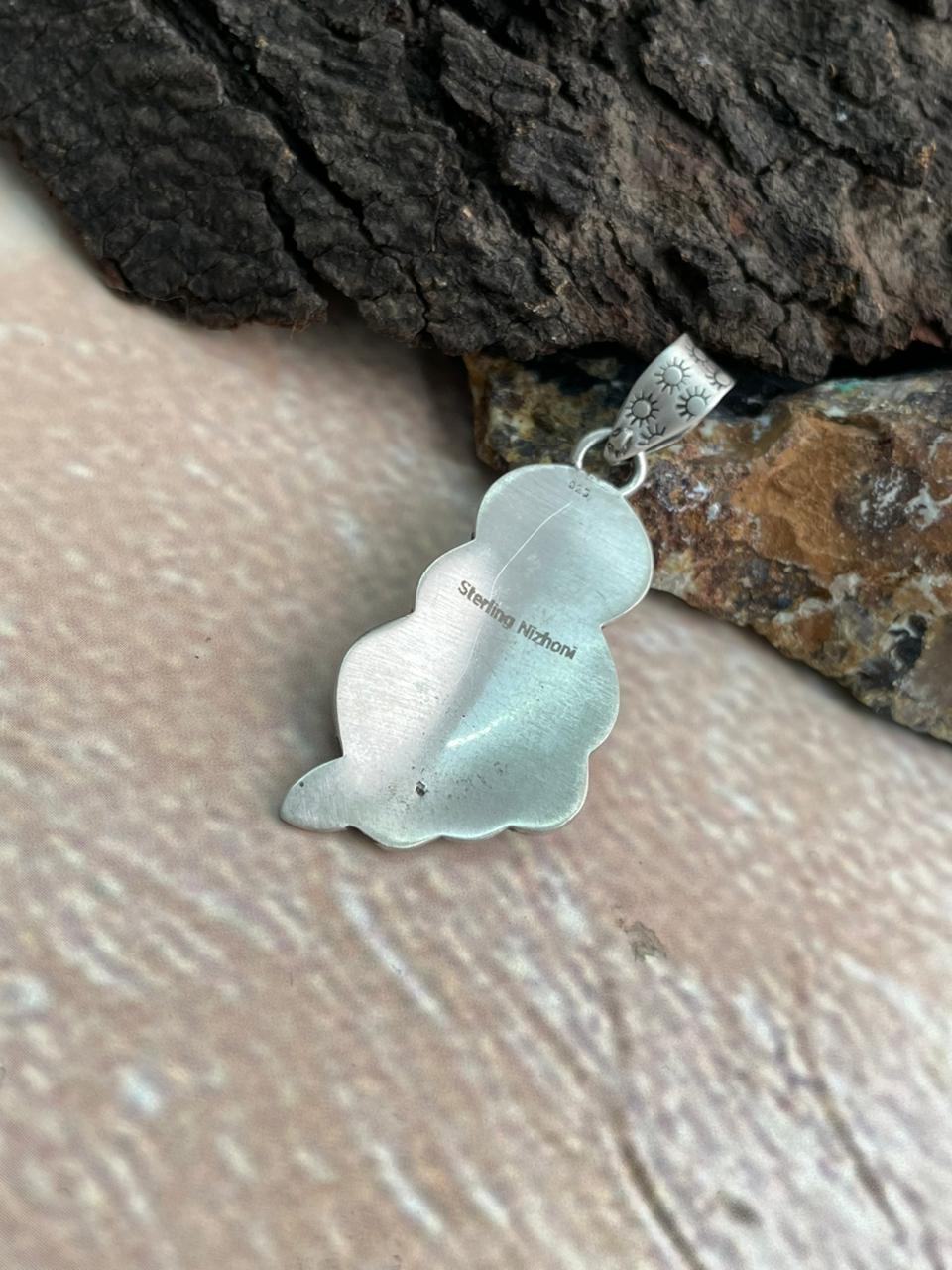 Added Handmade Sterling Silver Kingman Turquoise Pendant "Signed Nizhoni" (4)