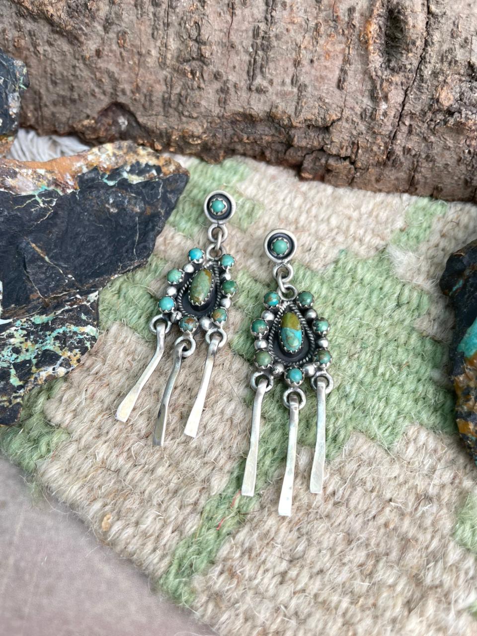 Handmade Sterling Silver Kingman Turquoise Hook Dangle Earrings "Signed Nizhoni"