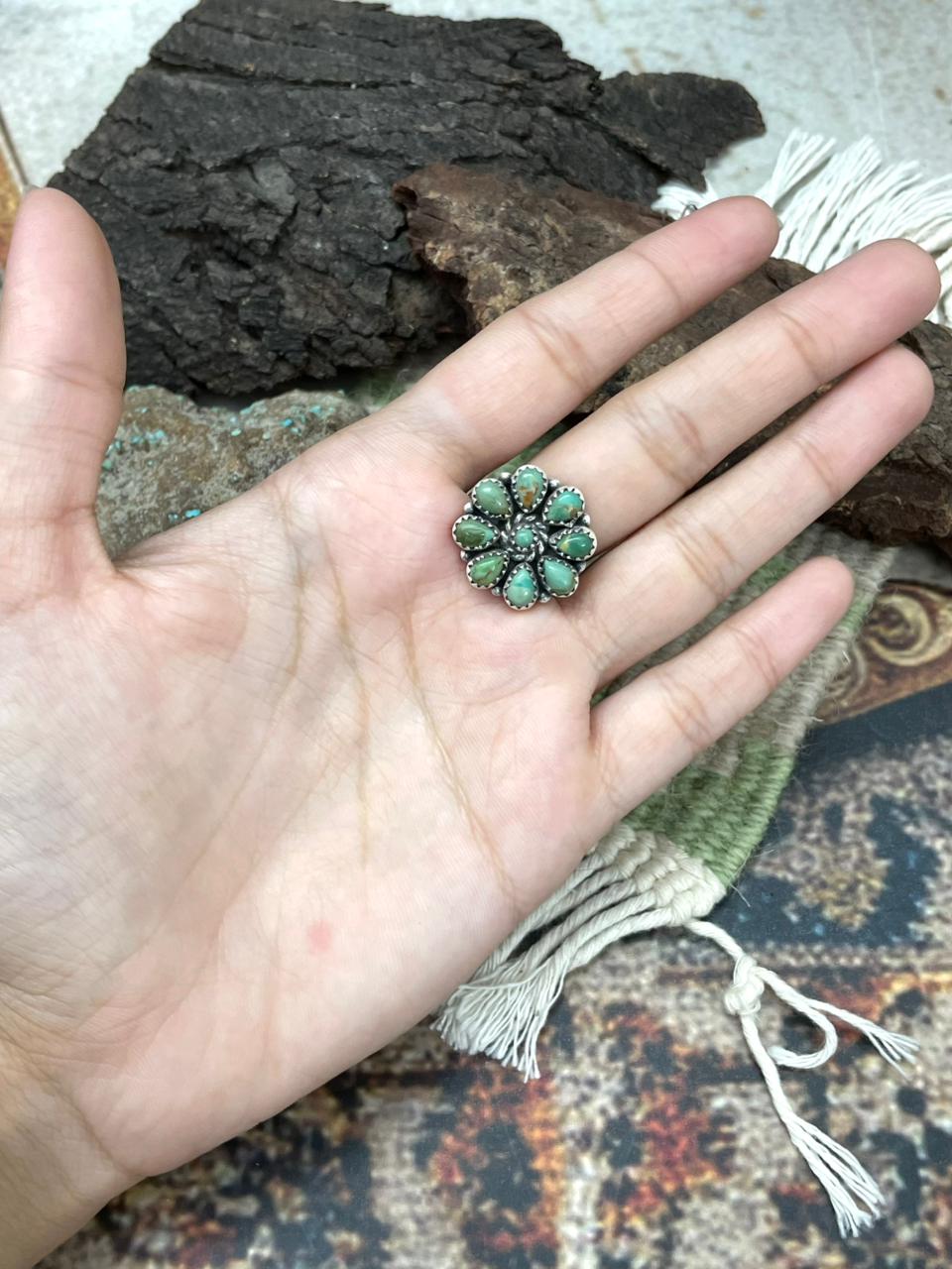 Handmade Sterling Silver Kingman Turquoise Adjustable Ring "Signed Nizhoni"